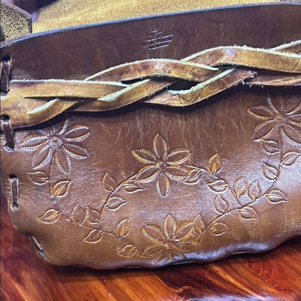 Brown Leather Floral Embossed Bag - Picture 3 of 11